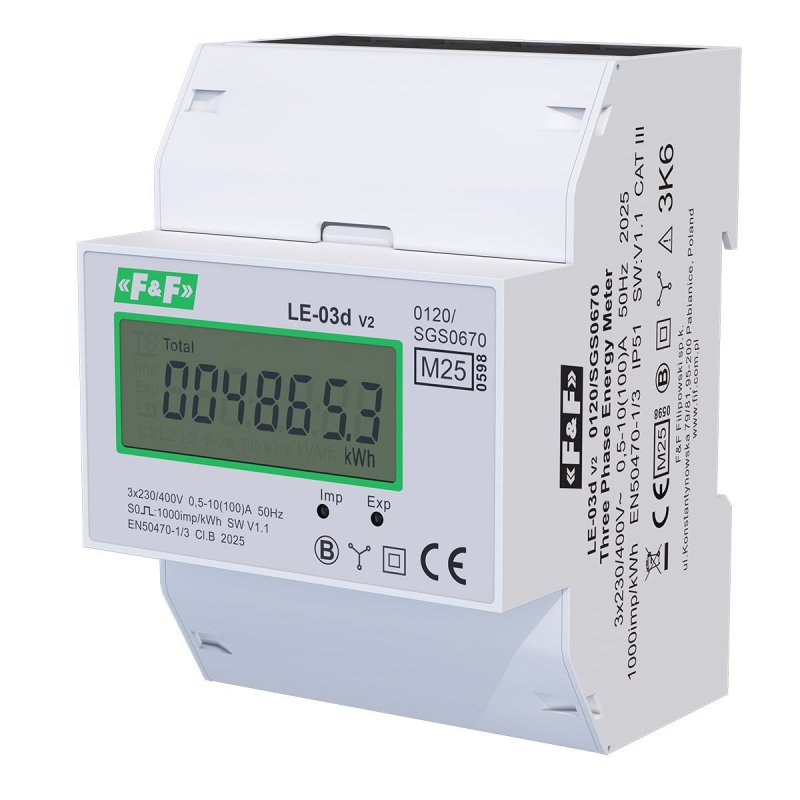 Trójfazowy licznik zużycia energii elektrycznej z certyfikatem MID LE-03d