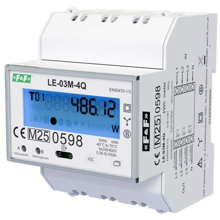 Licznik energii 3-fazowy 100A Modbus 4-kwadrantowy MID | LE-03M-4Q